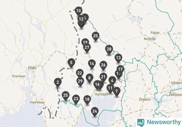 Karta över väderstationer i artikeln