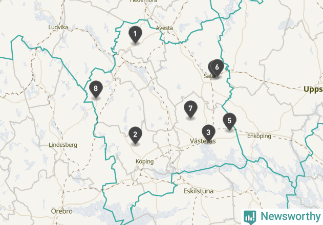 Karta över väderstationer i artikeln