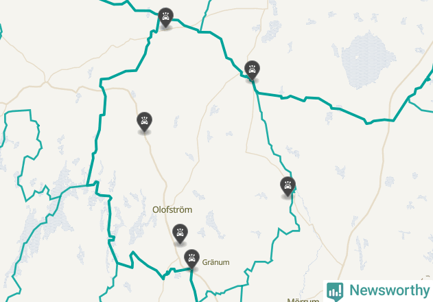 Karta över viltolyckor i Olofströms kommun
