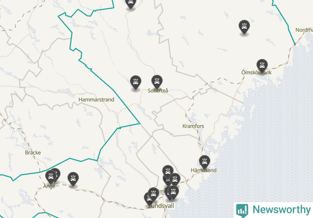 Karta över viltolyckor i Västernorrlands län
