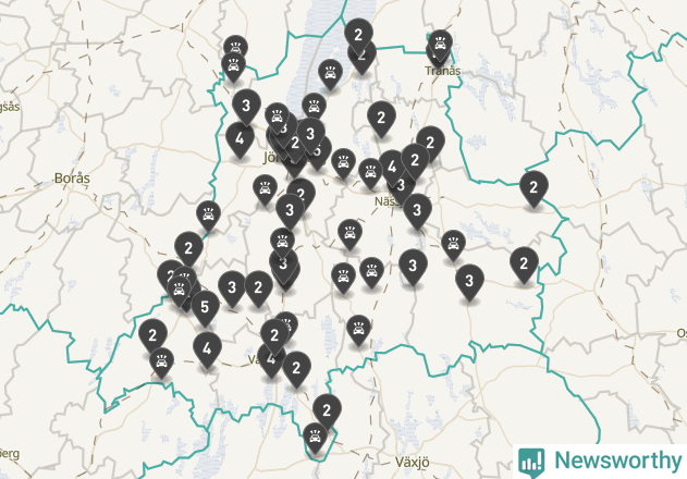 Karta över Jönköpings län