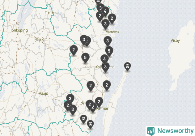 Karta över viltolyckor i Kalmar län