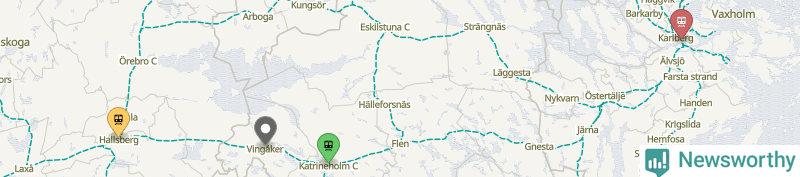 Karta över förseningar vid olika avgångsstationer. Här visas stationer med fler än fem avgångar under månaden.