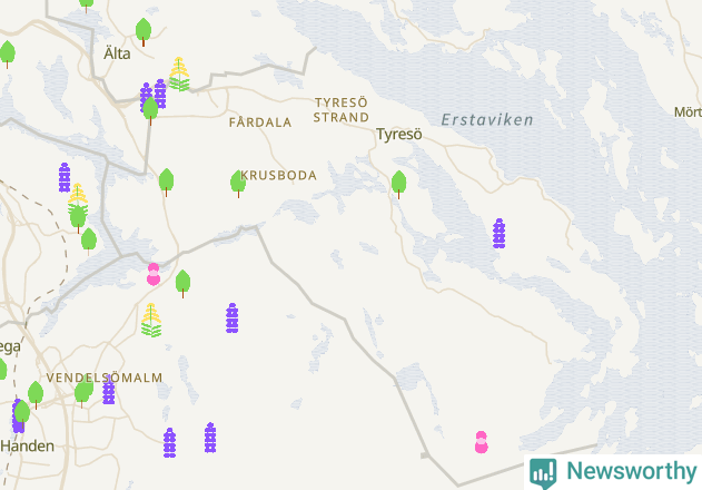 Karta över Tyresö kommun
