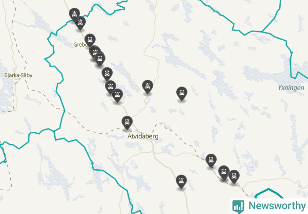Karta över viltolyckor i Åtvidabergs kommun