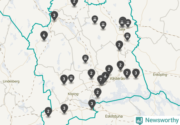 Karta över viltolyckor i Västmanlands län
