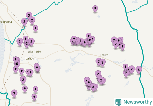 Karta över vindkraftverk i Laholms kommun
