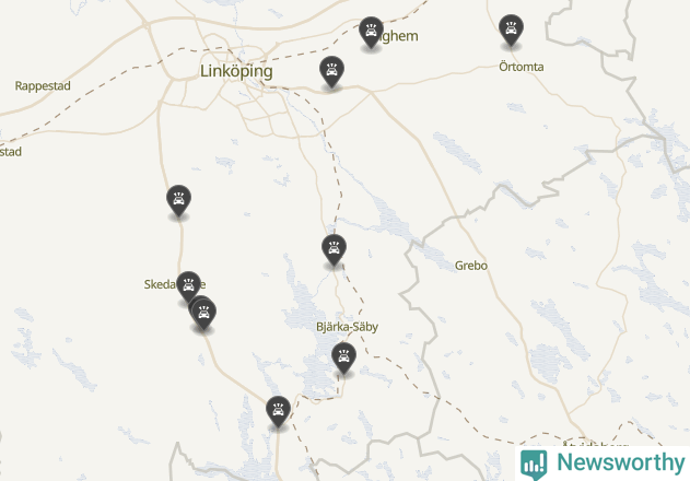 Karta över viltolyckor i Linköpings kommun