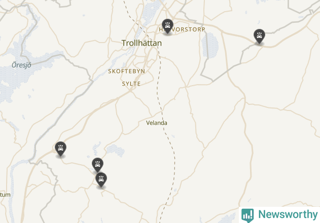 Karta över viltolyckor i Trollhättans kommun