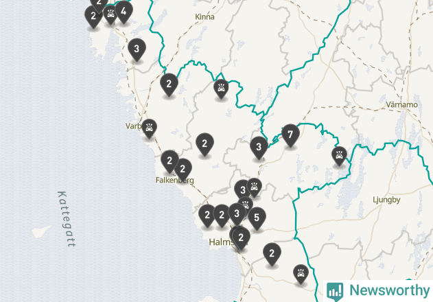 Karta över viltolyckor i Hallands län