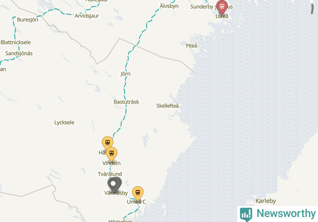 Karta över förseningar vid olika avgångsstationer.