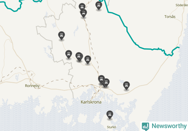 Karta över viltolyckor i Karlskrona kommun