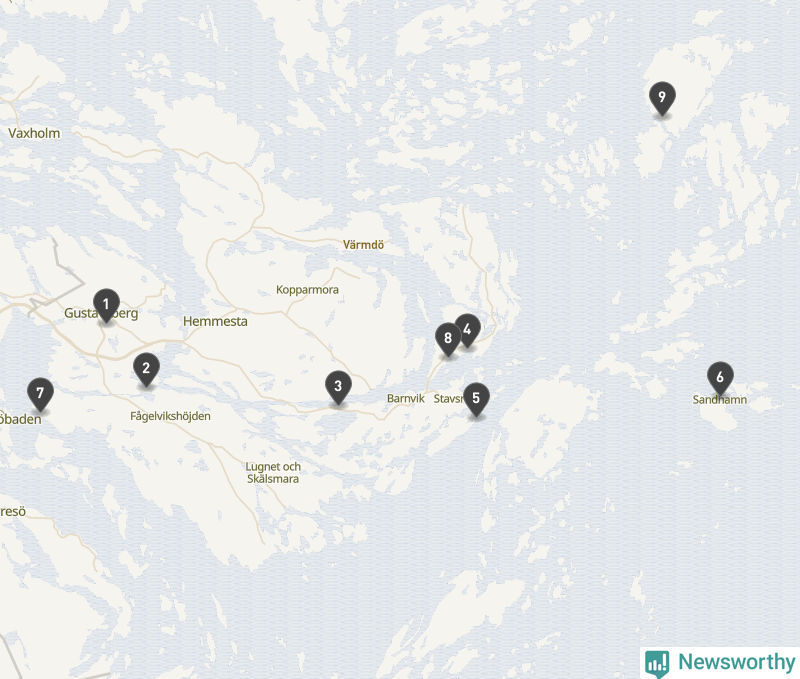 Karta över Värmdö kommun