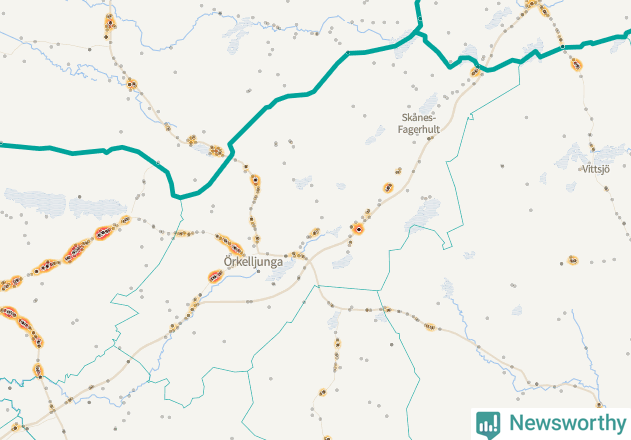 Karta över Örkelljunga kommun