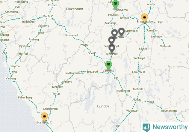 Karta över förseningar vid olika avgångsstationer.