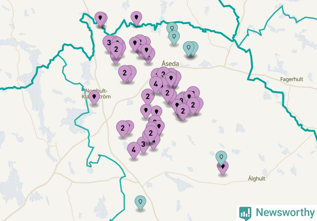 Karta över vindkraftverk i Uppvidinge kommun