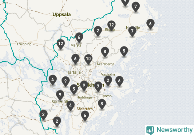Karta över viltolyckor i Stockholms län