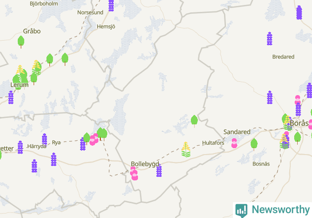 Karta över Bollebygds kommun