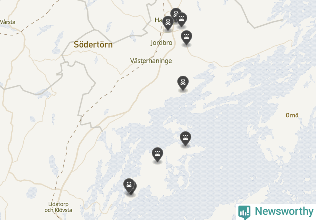Karta över viltolyckor i Haninge kommun