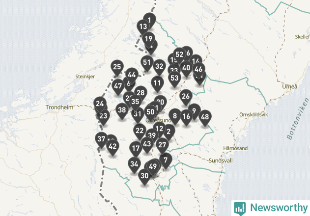 Karta över väderstationer i artikeln