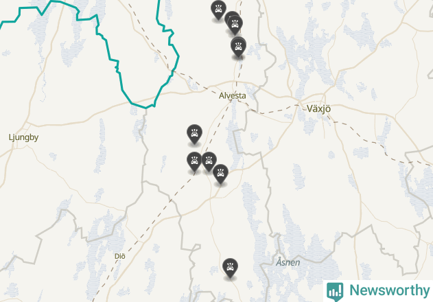 Karta över viltolyckor i Alvesta kommun