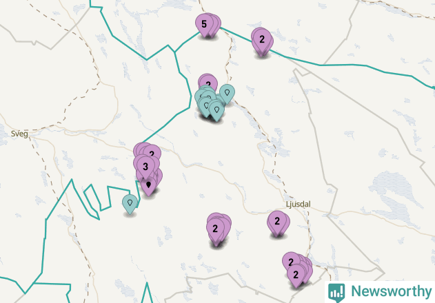 Karta över vindkraftverk i Ljusdals kommun