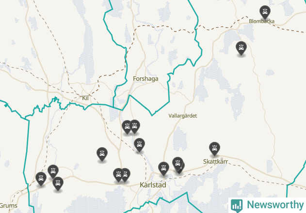 Karta över viltolyckor i Karlstads kommun