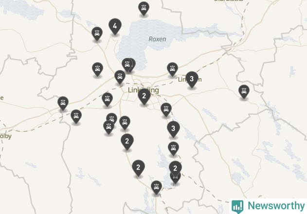 Karta över viltolyckor i Linköpings kommun