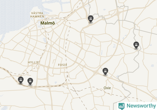 Karta över viltolyckor i Malmö kommun