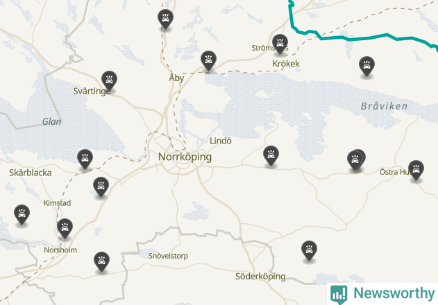 Karta över viltolyckor i Norrköpings kommun