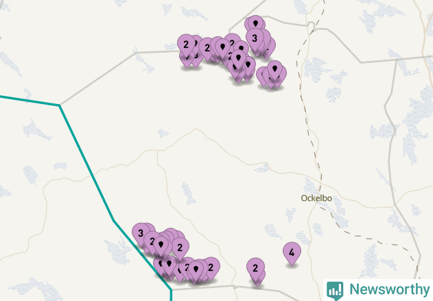 Karta över vindkraftverk i Ockelbo kommun