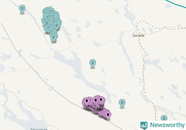 Karta över vindkraftverk i Sorsele kommun