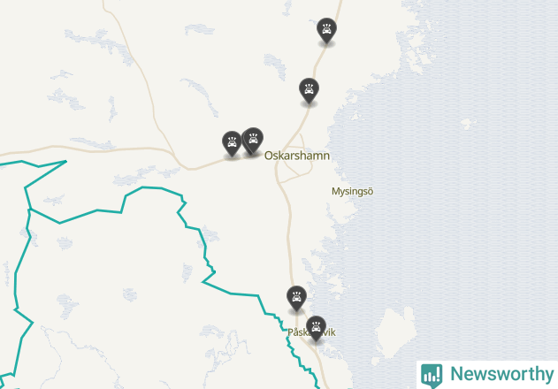Karta över viltolyckor i Oskarshamns kommun