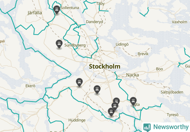 Karta över viltolyckor i Stockholms kommun