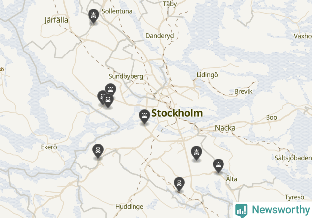 Karta över viltolyckor i Stockholms kommun