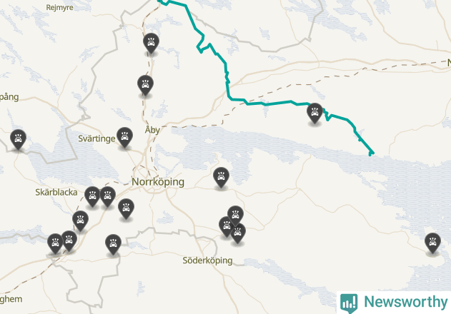 Karta över viltolyckor i Norrköpings kommun