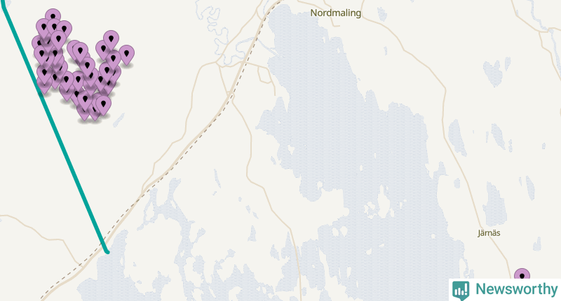 Karta över vindkraftverk i Nordmalings kommun