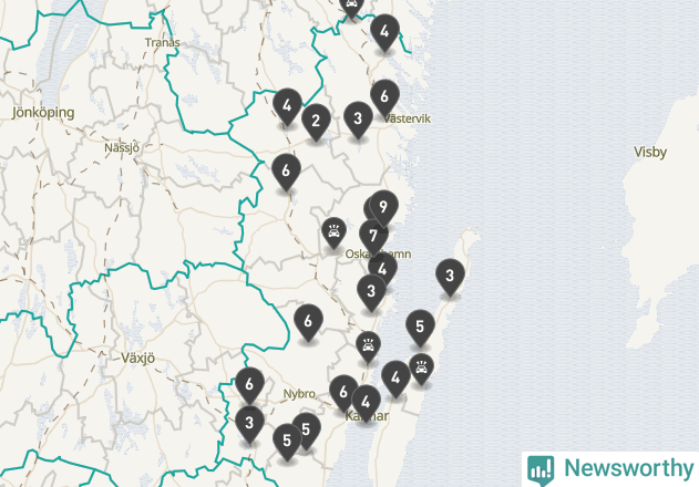 Karta över viltolyckor i Kalmar län