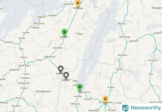Karta över förseningar vid olika avgångsstationer.