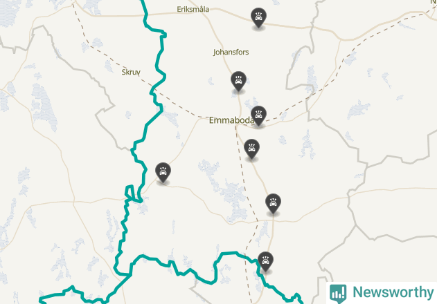 Karta över viltolyckor i Emmaboda kommun