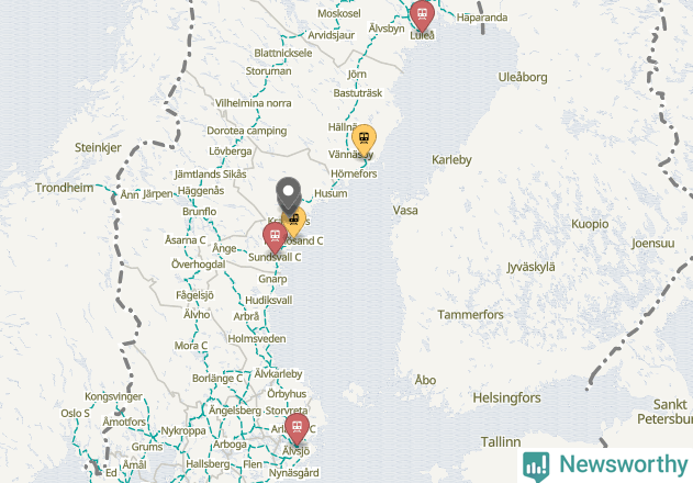 Karta över förseningar vid olika avgångsstationer.
