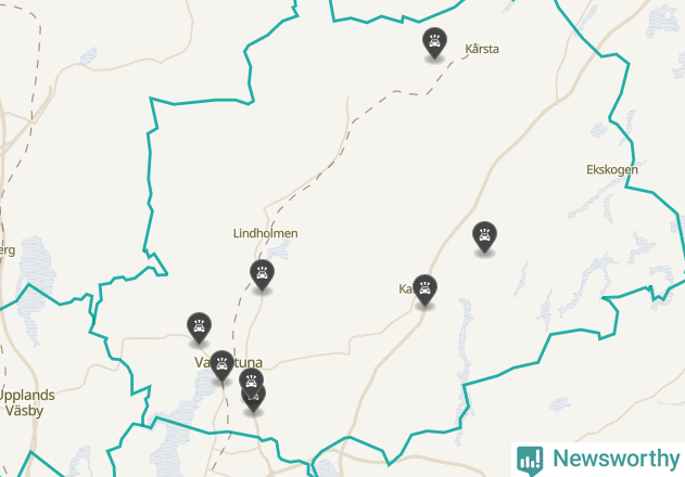 Karta över viltolyckor i Vallentuna kommun