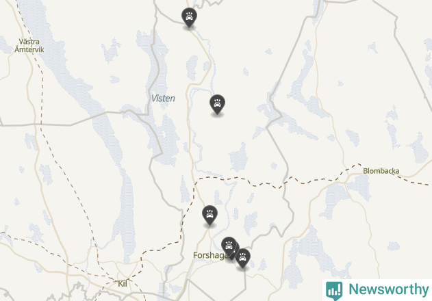 Karta över viltolyckor i Forshaga kommun