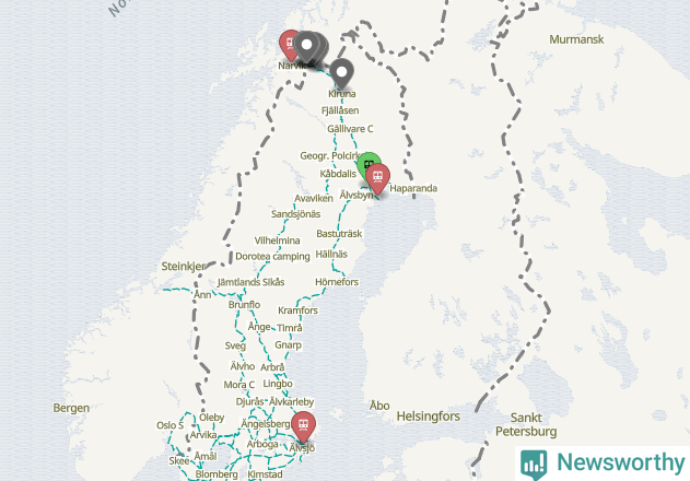 Karta över förseningar vid olika avgångsstationer.