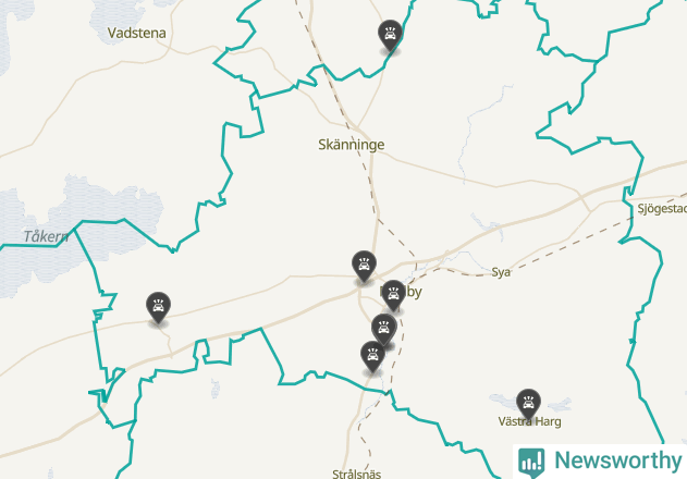 Karta över viltolyckor i Mjölby kommun