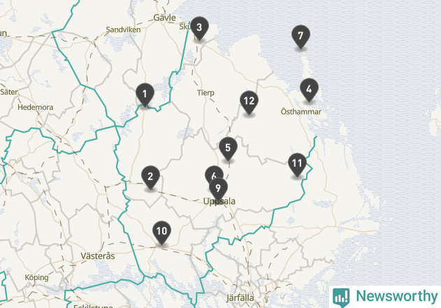 Karta över väderstationer i artikeln