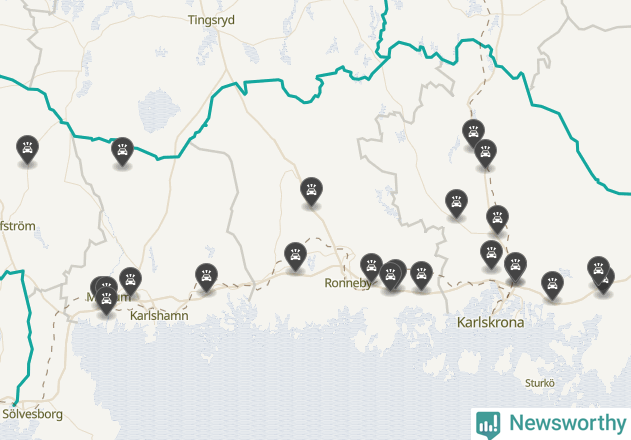 Karta över Blekinge län