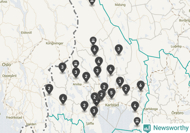 Karta över viltolyckor i Värmlands län