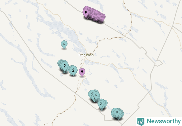 Karta över vindkraftverk i Storumans kommun