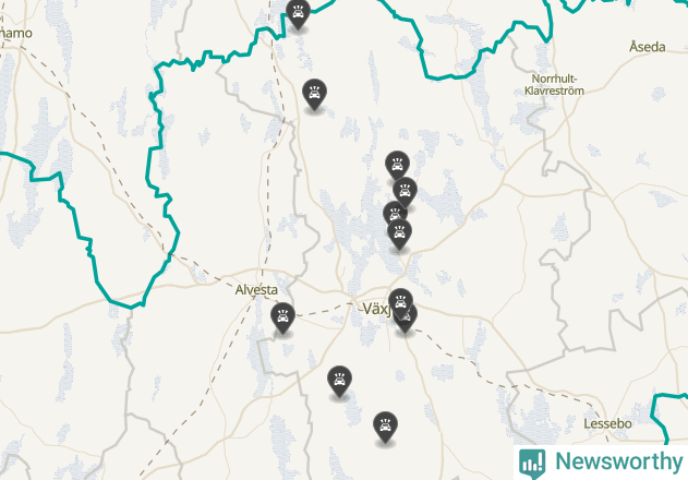 Karta över viltolyckor i Växjö kommun